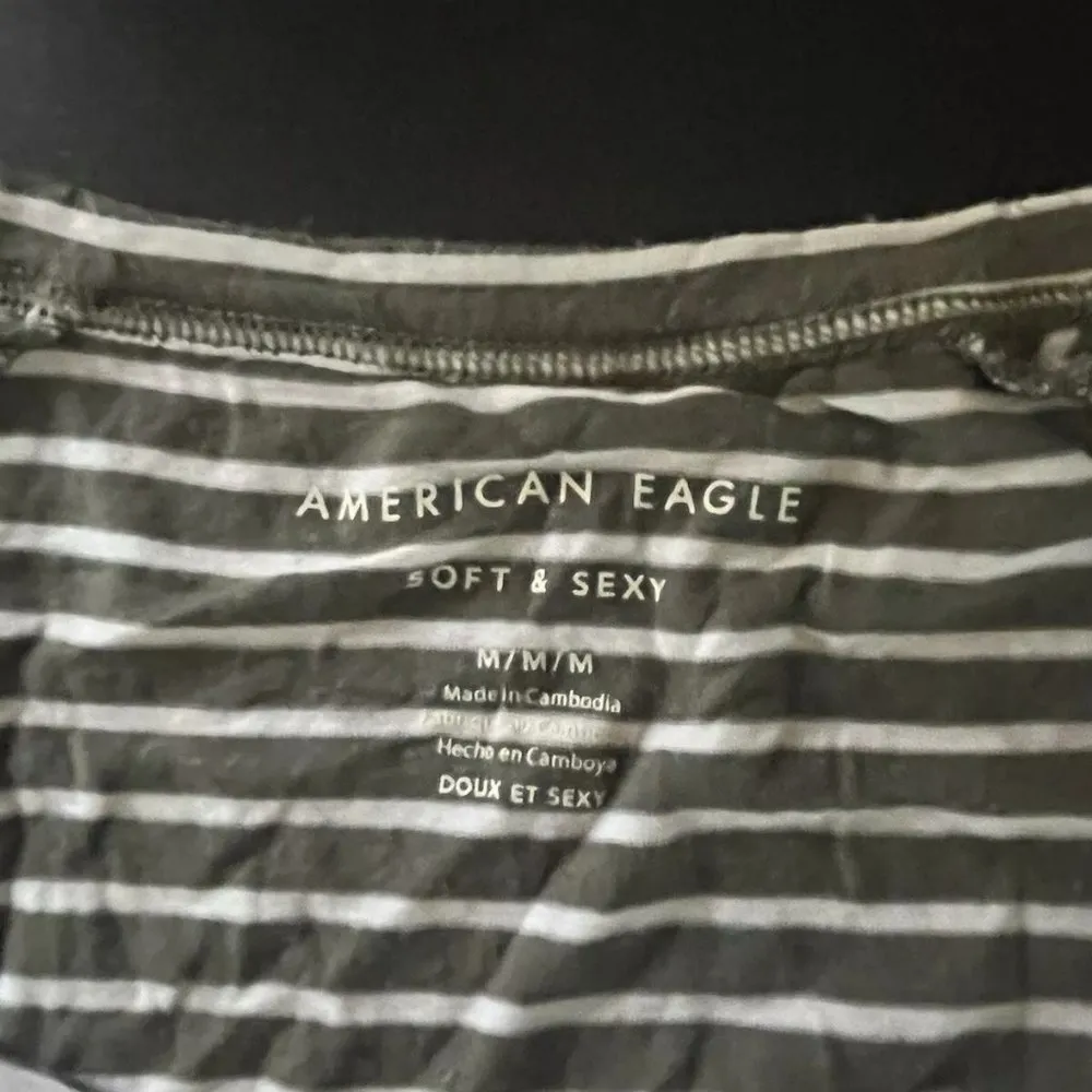 American Eagle Soft & Sexy V-neck Striped Tee Short Sleeve Green Women Med - Image 5