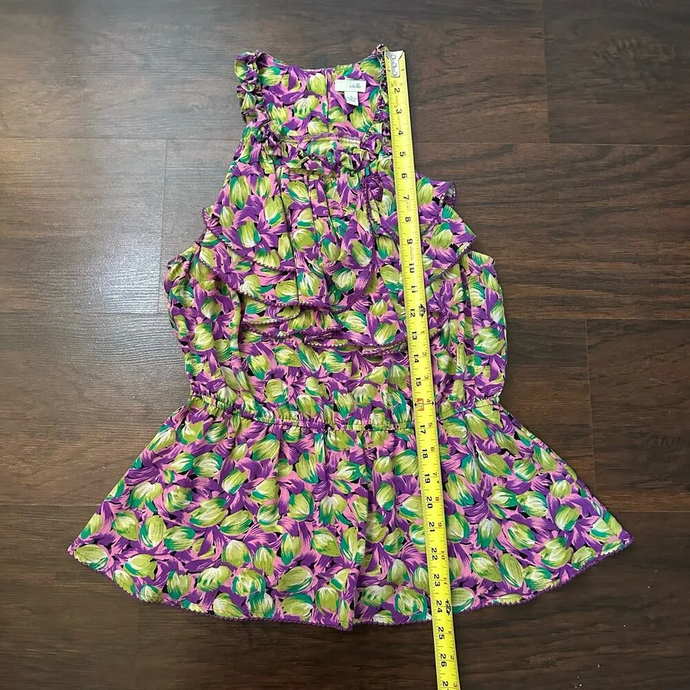Odille Anthropologie green, pink & purple floral silk sleeveless top size 6 - Image 9