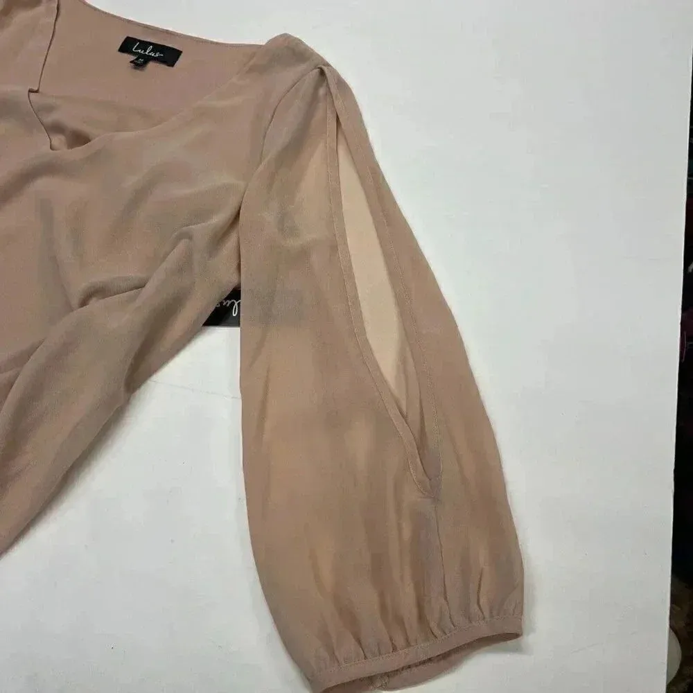 LuLu’s Size Medium Peach Long Sleeve Sheer split Sleeve mini dress Lined - Image 5