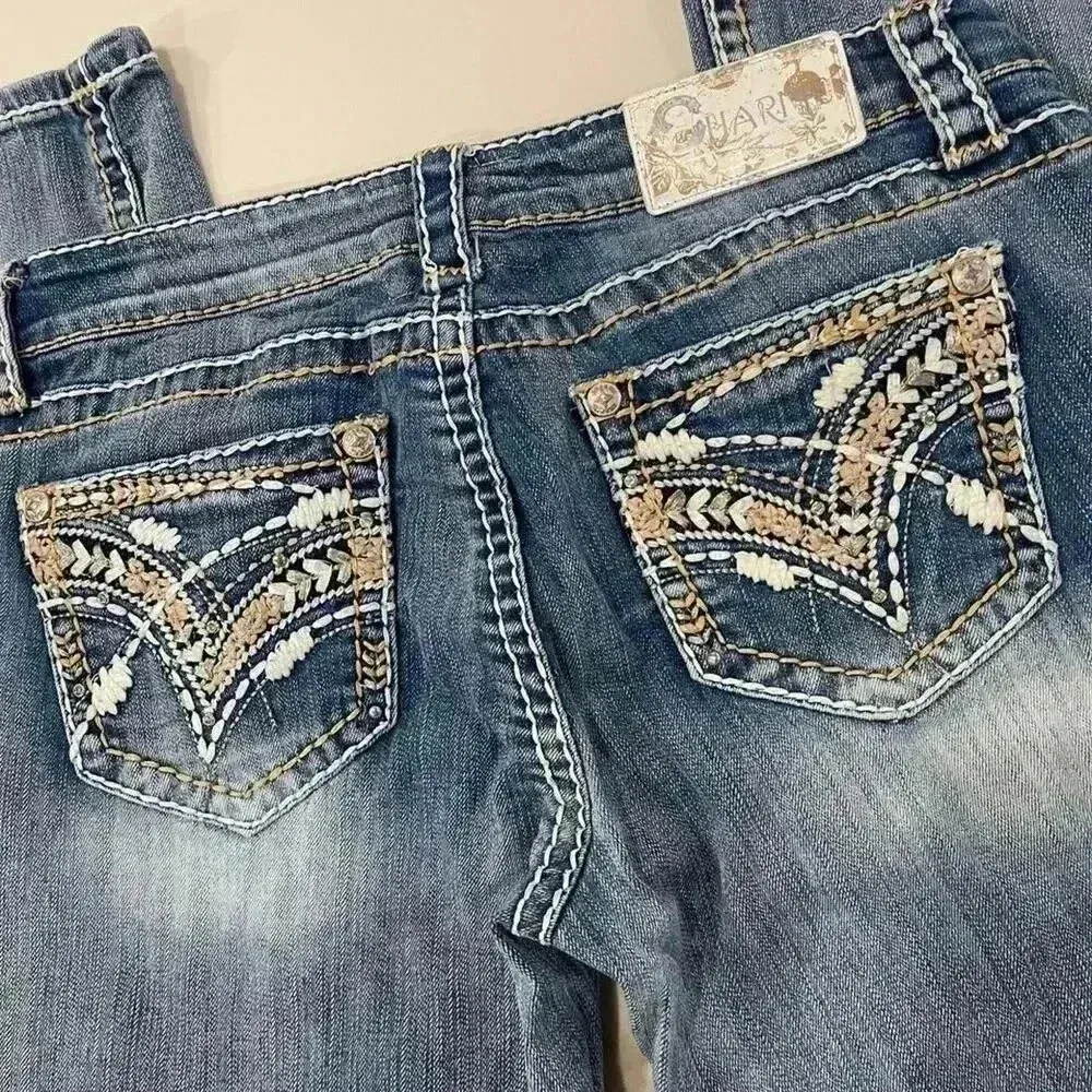 Charme Aztec Embroiderey Mid Rise Bootcut Denim Jeans Women’s 30 Light Blue Wash - Image 7