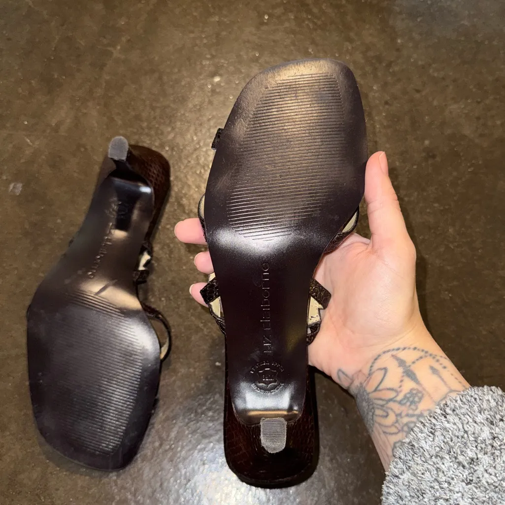 Vintage Liz Claiborne Brown Faux Snakeskin Strappy Kitten Heel Sandals - Image 4