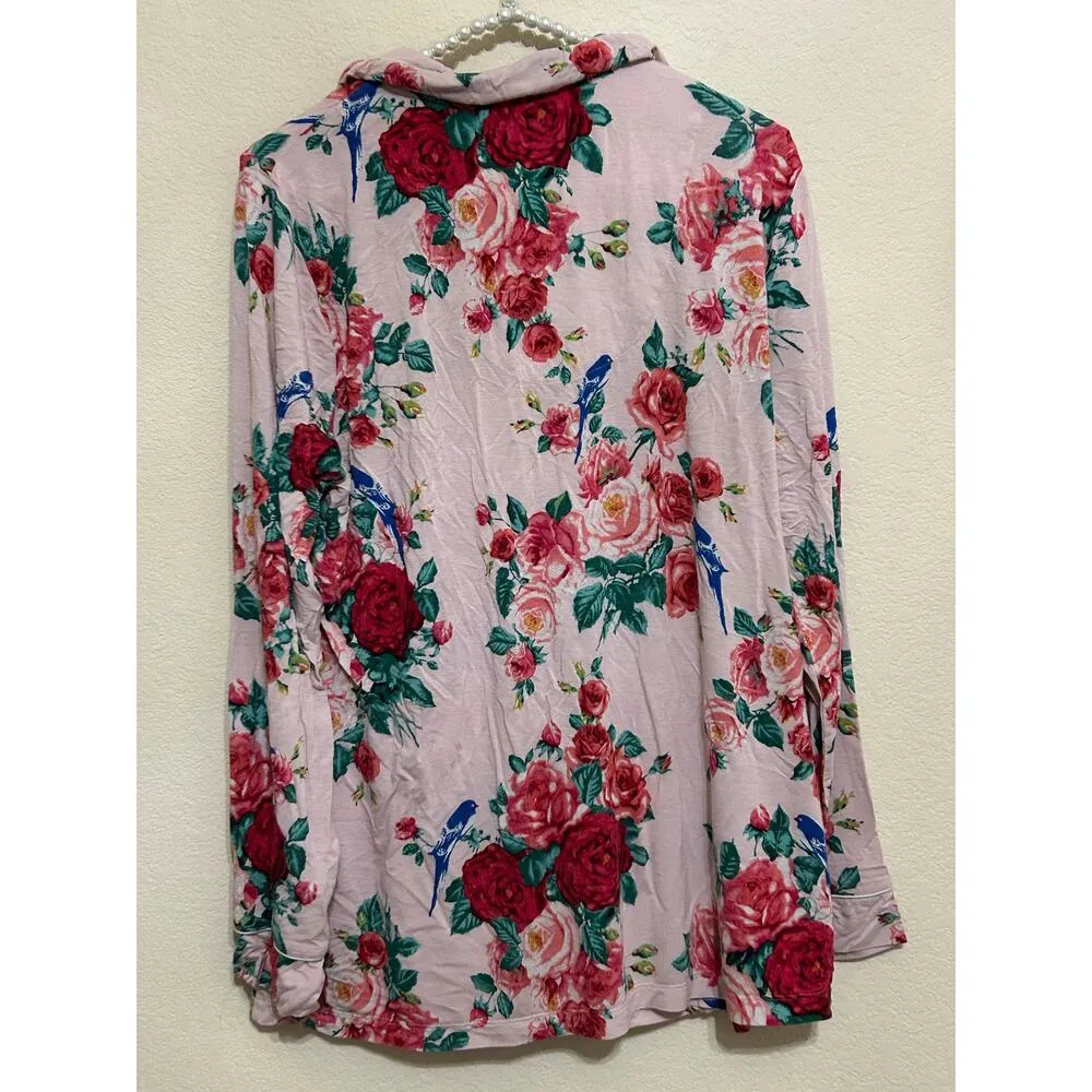 Soma Size Large Pink Floral Pajama Top Long Sleeve Cooling Rayon Button Front - Image 10