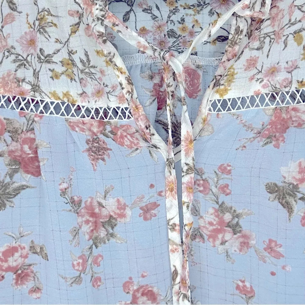 213. Blu Pepper Blue and Pink Floral bohemian style Blouse - Image 6