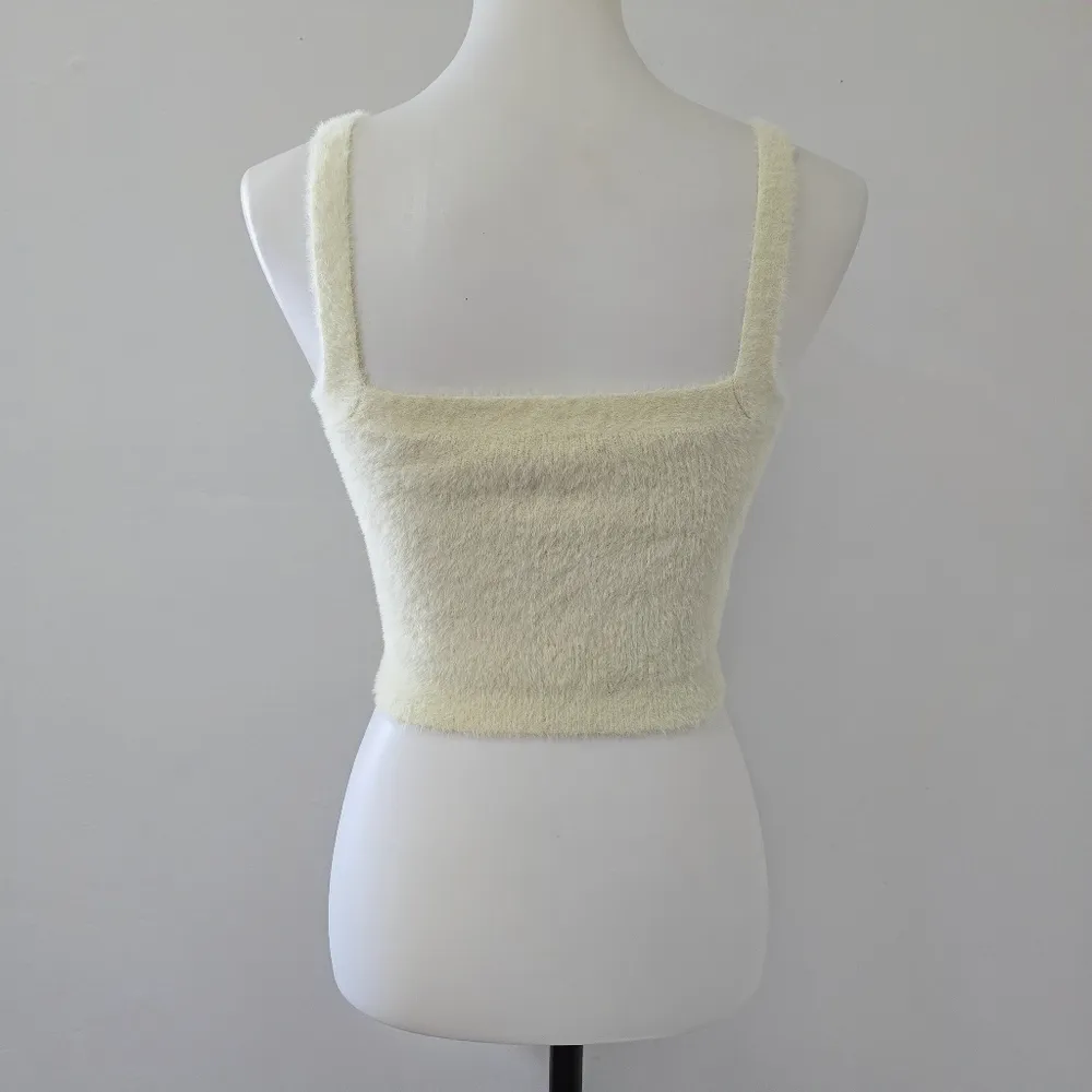 Francesca's Glo Fashion Cream Fuzzy Knit Square Neck Crop Tank Top Size Small - Image 5