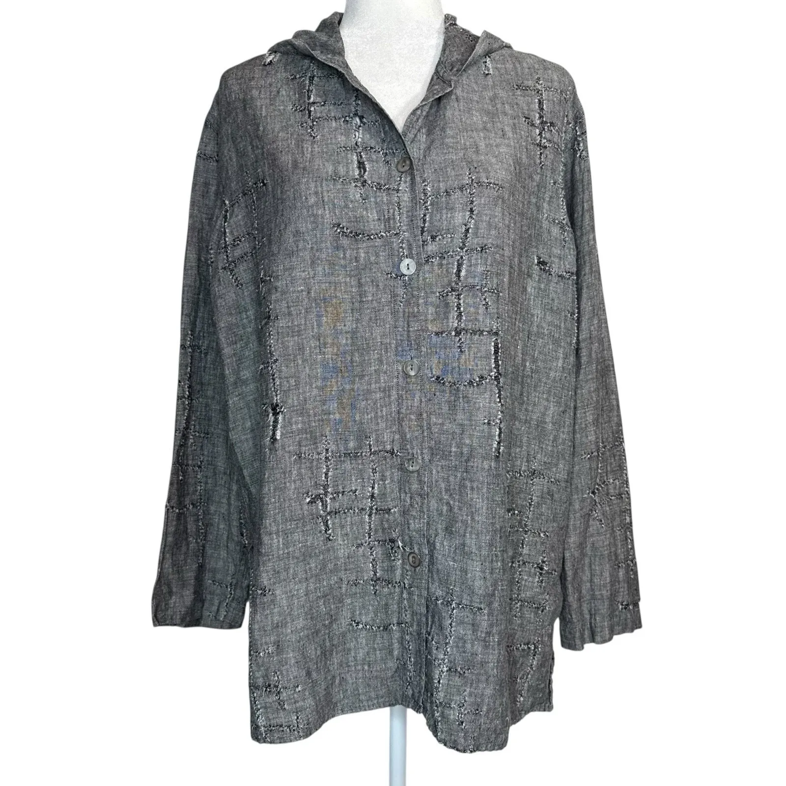 Vintage Chicos 100% Linen Tunic Top Large (2) Long Sleeve Distressed Lagenlook‎ - Image 2