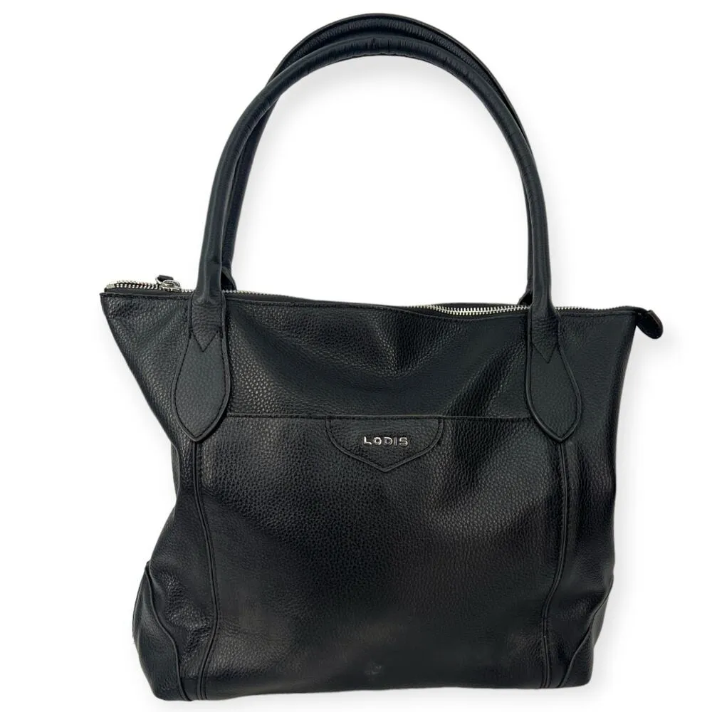 LODIS | Large | Siera Luxury Pebbled Leather Tote Bag Purse Travel Shoulder Black - Image 3