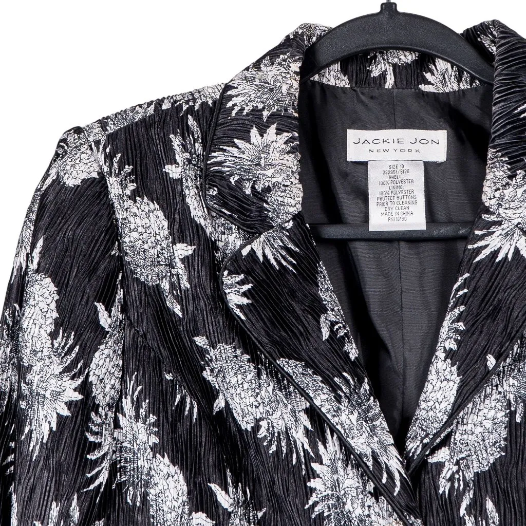 Pineapple Blazer 10 Womens Black White Textured Buttons Career Casual Pleated - Image 2