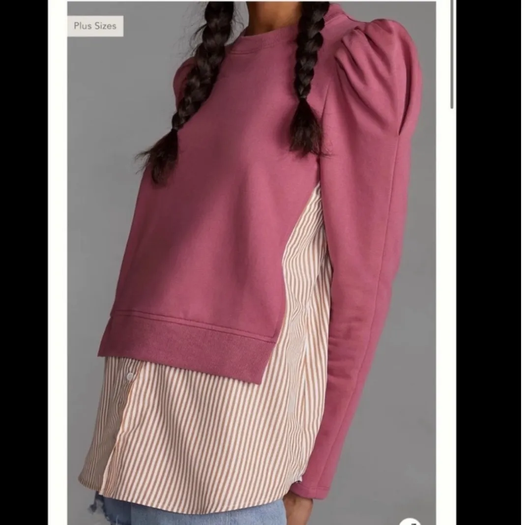 Maeve Anthropologie Sweatshirt Puff Sleeve Striped Tunic Top Womens 3X - Image 5