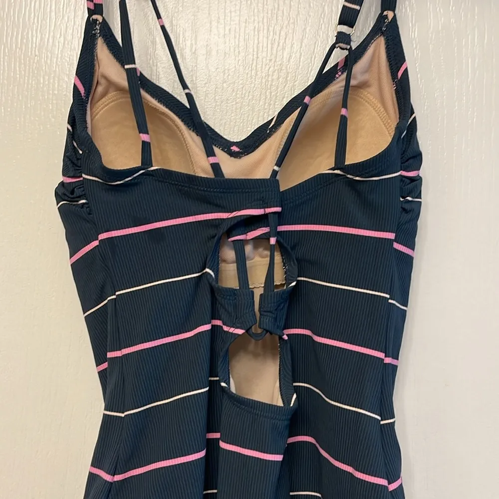 Women's Kona Sol Swim Surf Navy Blue Stripe Swimsuit Size Small EUC #7458 - Image 4