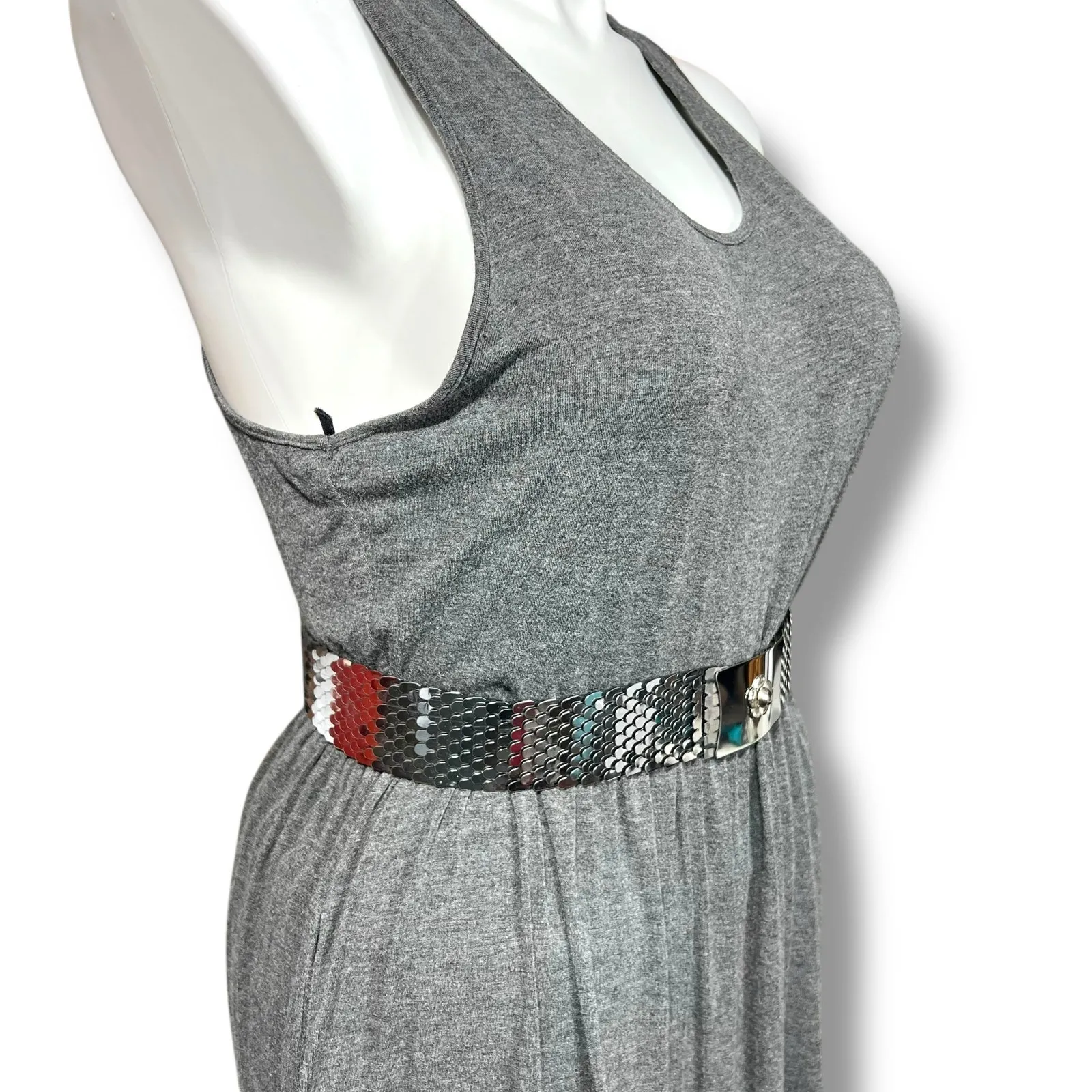 Vintage 80s 90s Womens Wide Scale Stretch Belt Flower Buckle Accent Silver Tone - Image 3