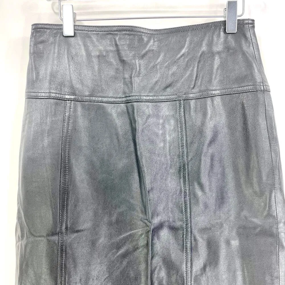 90s LA NAUVELLE RENAISSANCE Vintage Black Leather Skirt - Image 9