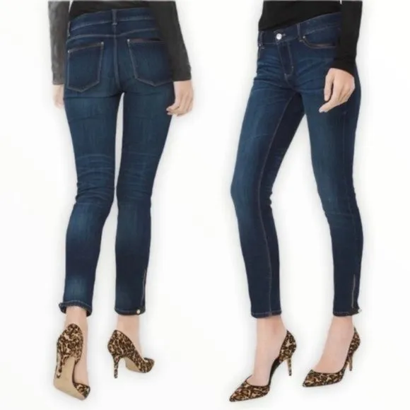 White House Black Market Skinny Jeans Leather Trim Ankle Zippers 4 - Image 2