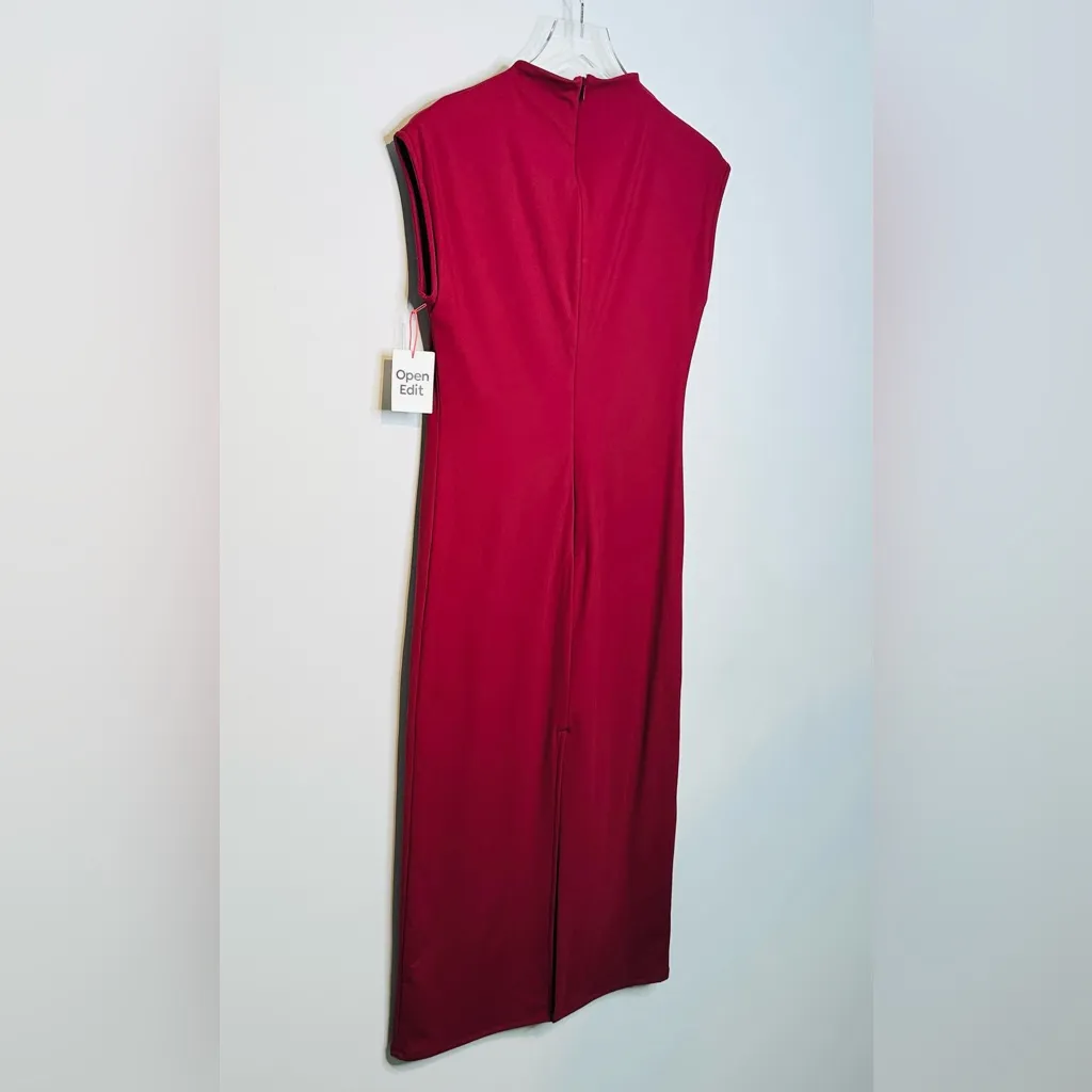 Open Edit Smooth Edit Funnel Neck Burgundy Wine Red Midi Dress Size M NWT - Image 7