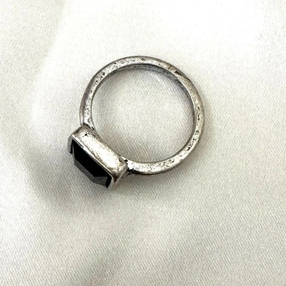 Black square silver tone ring - Image 4