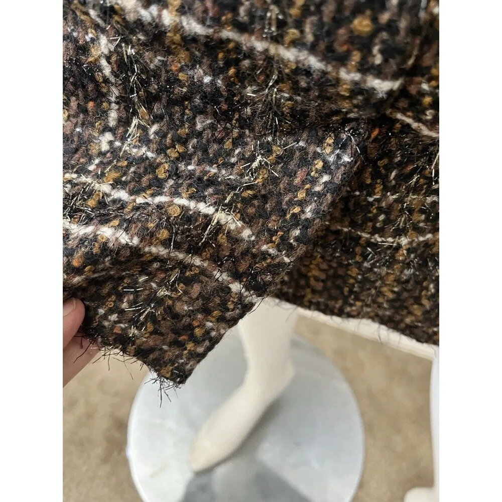 Vintage Cartoon Fashion Brown White Wool Blend Tweed Pencil Skirt Size 6 EU 42 - Image 5