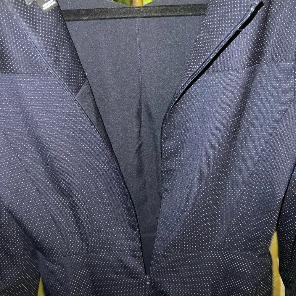 Navy w/Light Blue Polka Dots Long Sleeve A-Line Wool Blend Dress 10 - Image 6