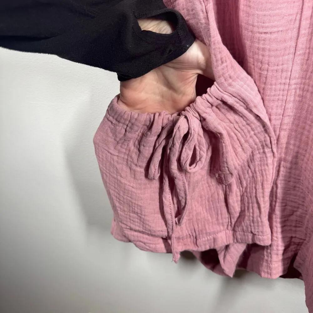 Womens Top Med Purple Gauze Oversized Chore Pocket Tie Detail Spring Lagenlook Pink - Image 5