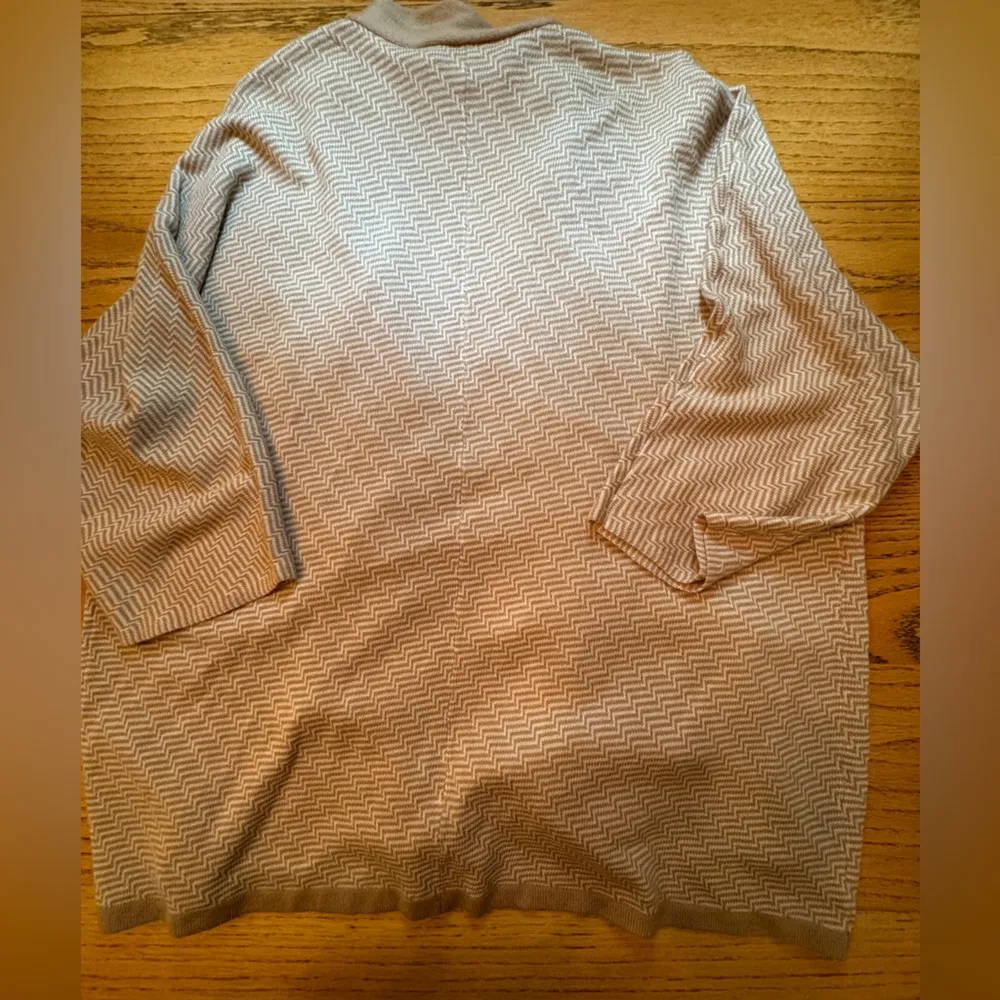Chicos Size XL Beige Tan/White Striped Short Sleeve Open‎ Cardigan Sweater - Image 2