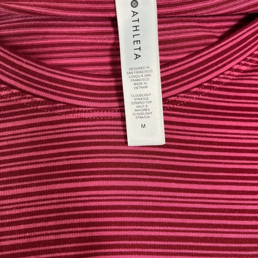 Athleta Cloudlight Stratus Long Sleeve Tee Pink Red Stripe Size M  EUC - Image 5