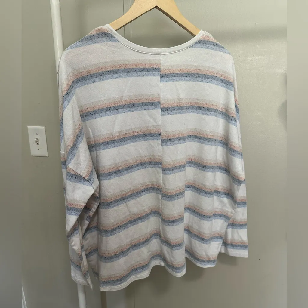 Easel White Blue Orange Striped Oversized Longsleeve Cotton Shirt size medium - Image 4