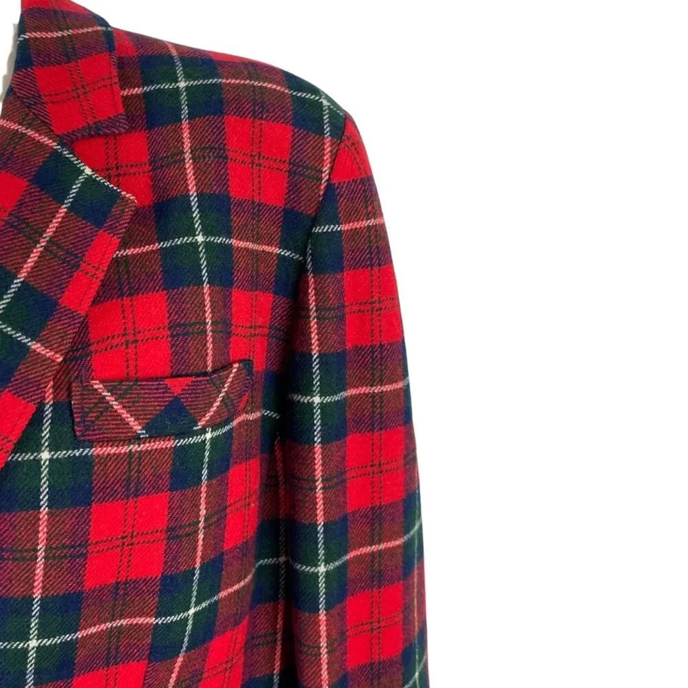 Vintage 60'S  Pendleton 100% Virgin Wool Red Plaid Single Breasted Blazer Small - Image 9