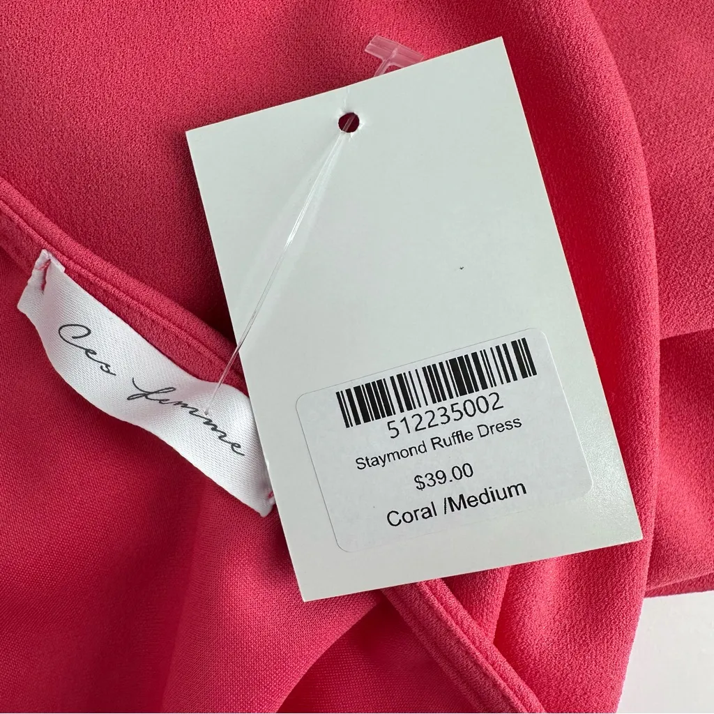 Ces Femme Staymond Ruffle Dress size Medium in Coral NWT Flutter Short Sleeves Orange - Image 9