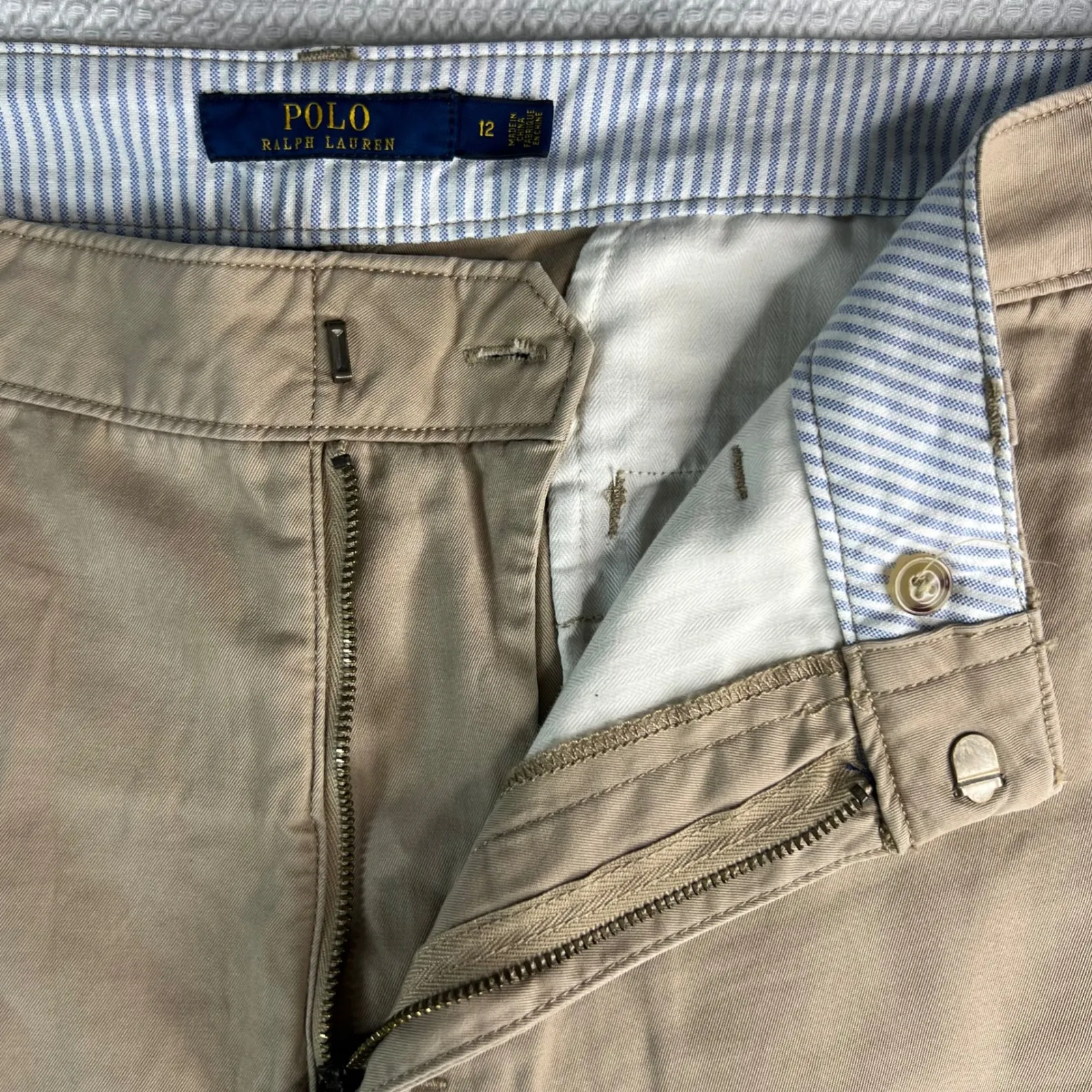 Polo Ralph Lauren Womens Khaki Chino Pants Sz 12 Cropped Cuff 100% Cotton Preppy - Image 3