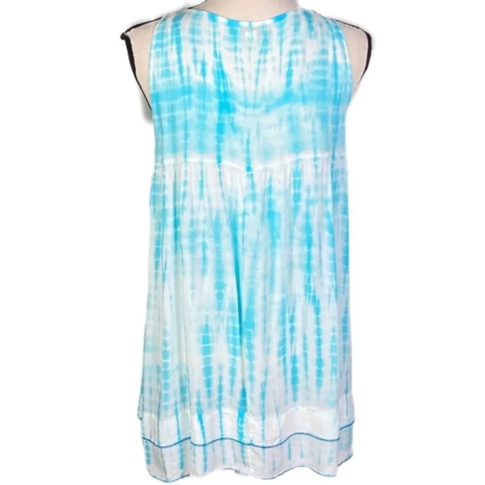 ONE WORLD turquoise and white tank top w/lace & embroidery in size Medium. EUC - Image 6