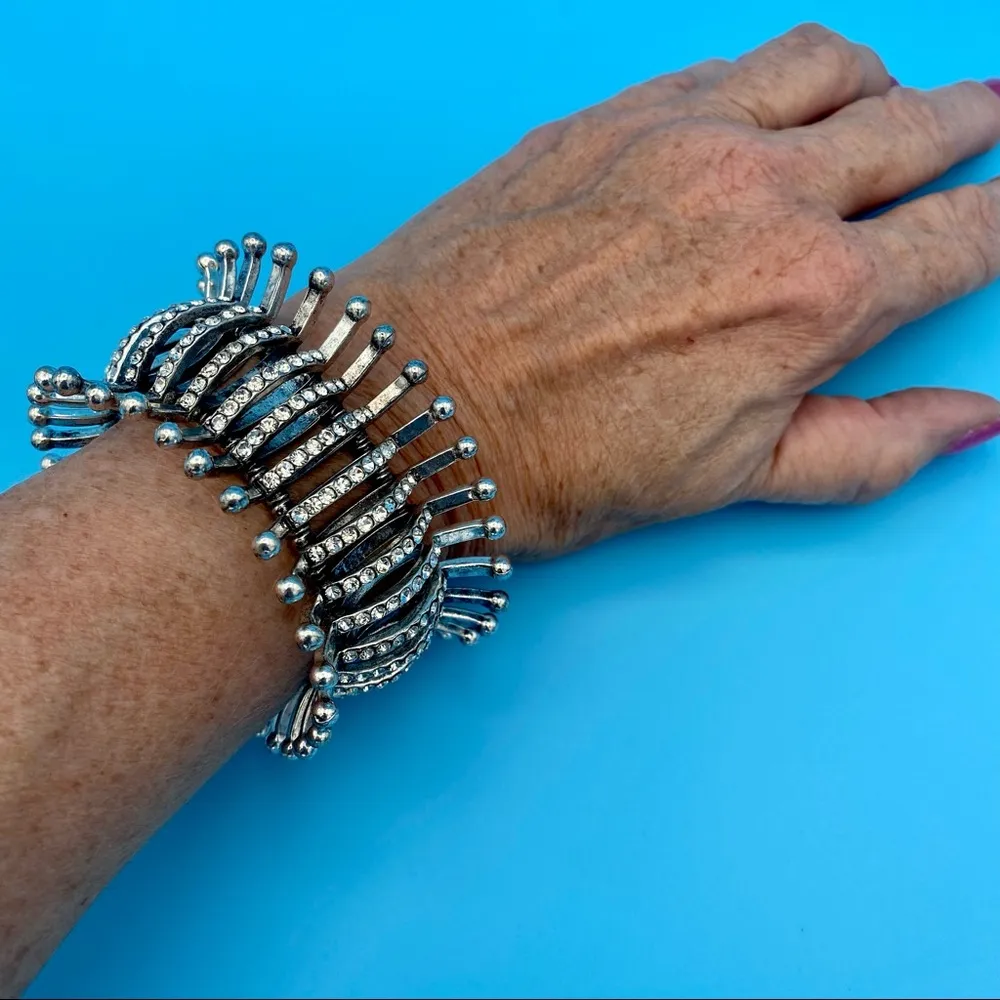 Silver Spike Crystal Stretch Bracelet - Image 4