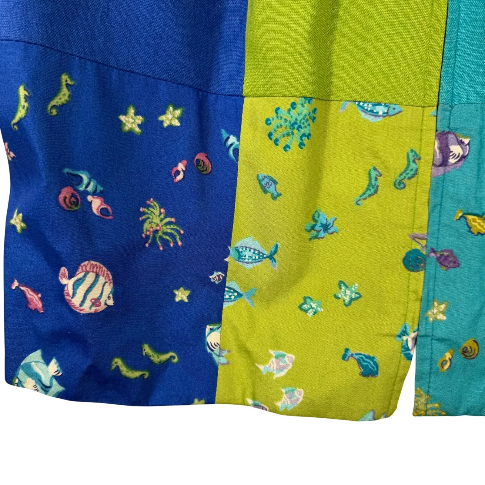 Vtg Sharon Young Sportswear Colorblock Fish Print Zip Vest Blue Green Retro Size M - Image 2