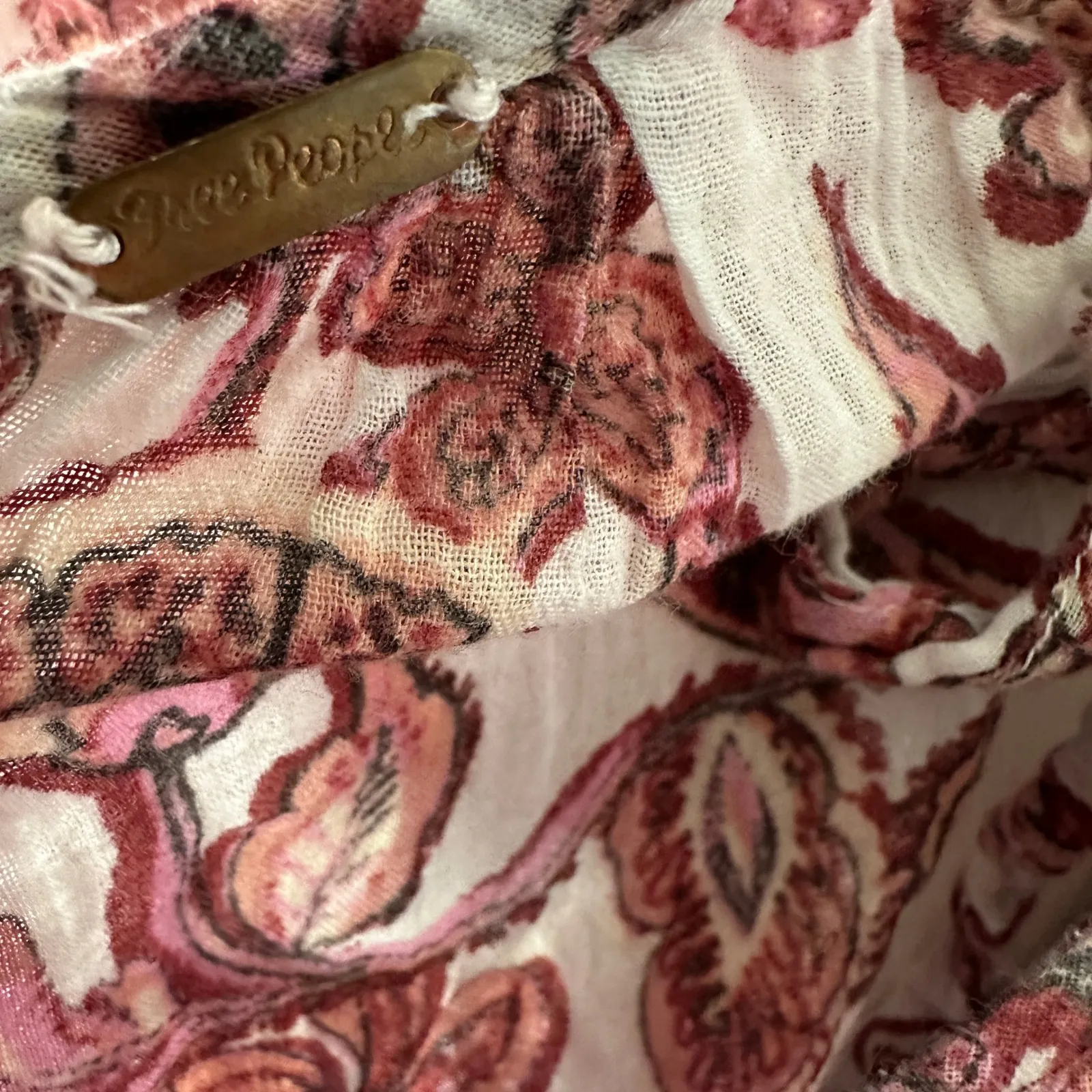 Free People Kauai Getaway‎ Printed Mini Dress Ivory Red Bow Pocket Flowy Boho S - Image 4