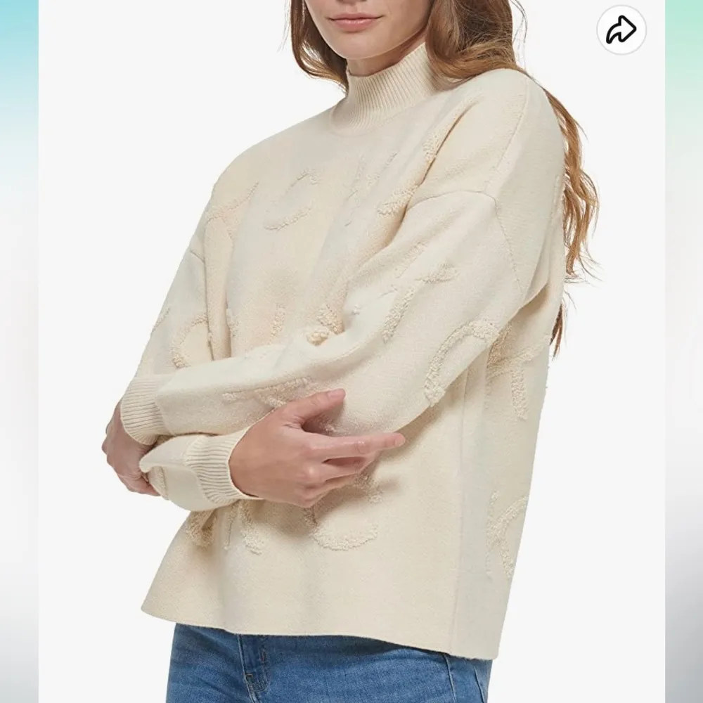 Calvin Klein Women's Heavy Turtleneck Jacquard Long Sleeve Ck Logo Sweater L - Image 3