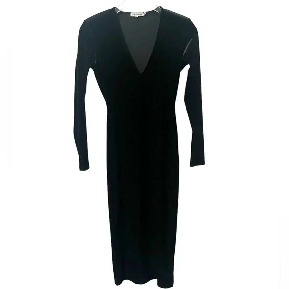 GOOD AMERICAN‎ Velvet Midi Dress in Black Ribbed size 1 - Image 3