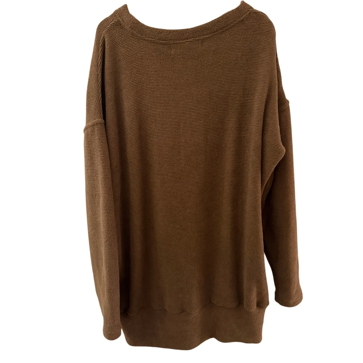 Free People Beach Banded Pullover Sweater Chocolate‎ Brown Pockets Size Large - Image 3