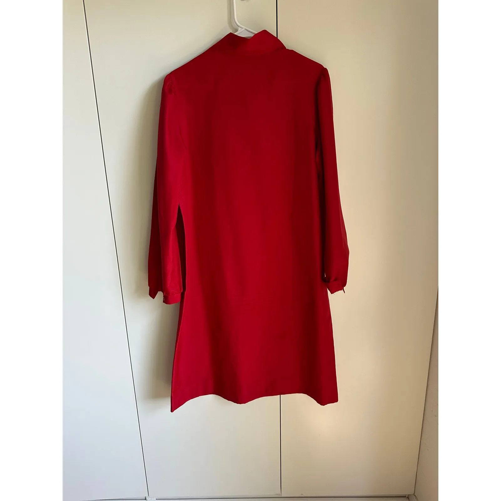 Vintage 80s Womens Shirt Dress Chili Red Size Large Secretary Twee Prep Knee - Image 5