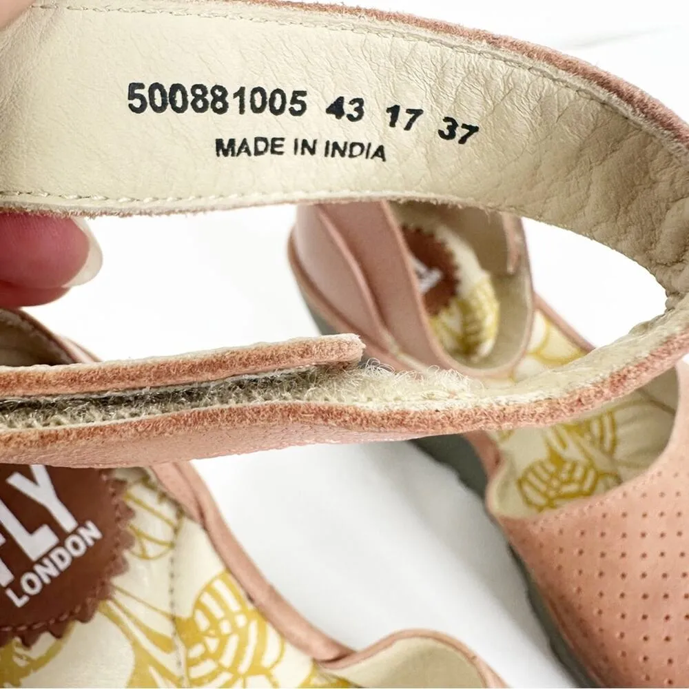 Fly London Size 37/US 6.5-7 Yake Pink Rose Perforated Leather Wedge Sandals - Image 6