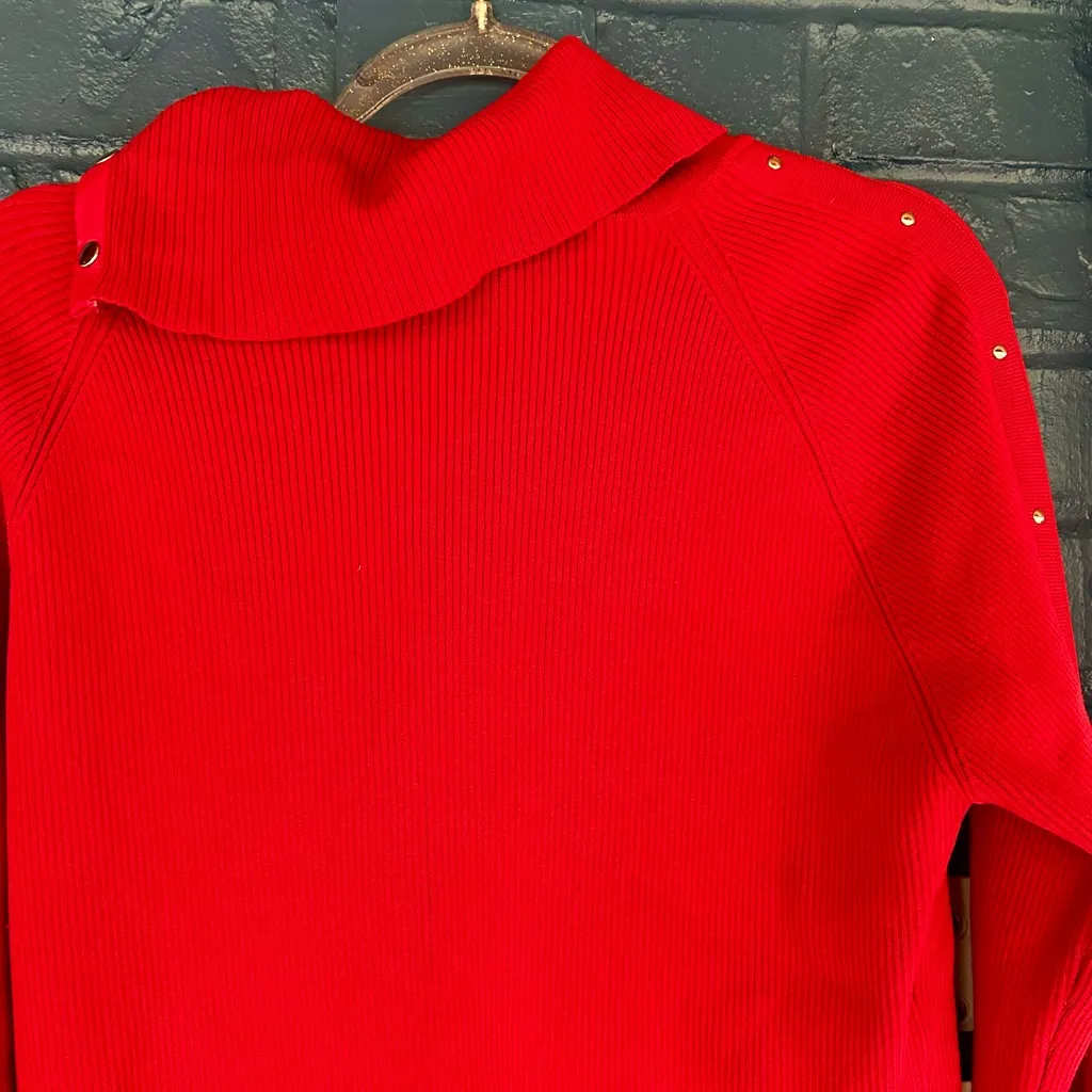 Vintage Sweater, Leather detailing Women's sweater‎ with Button Detail Red Size M - Image 9