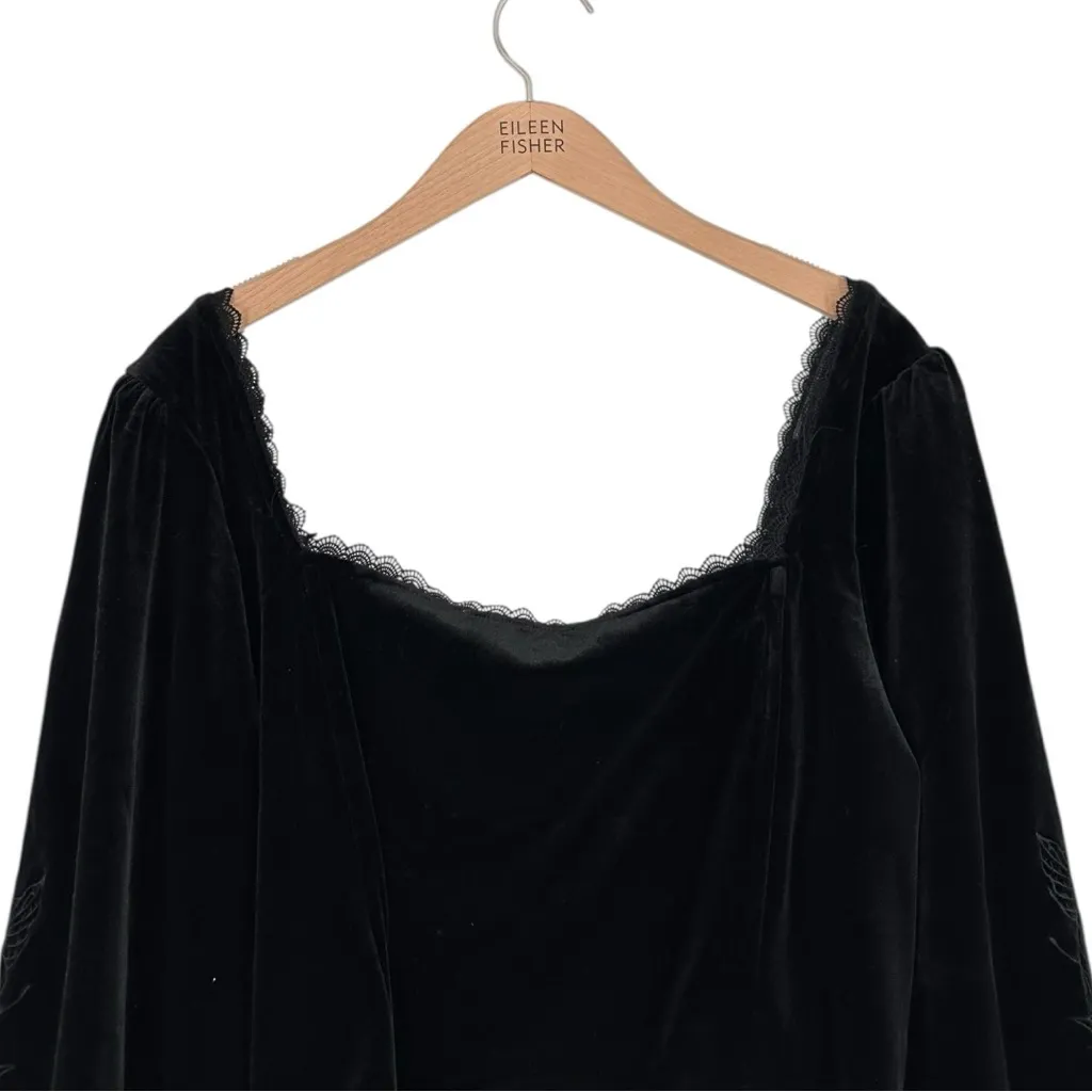 Nelle Velour Embroidered Puff Sleeve Corset Top in Black size 16 NWT Sweetheart - Image 7