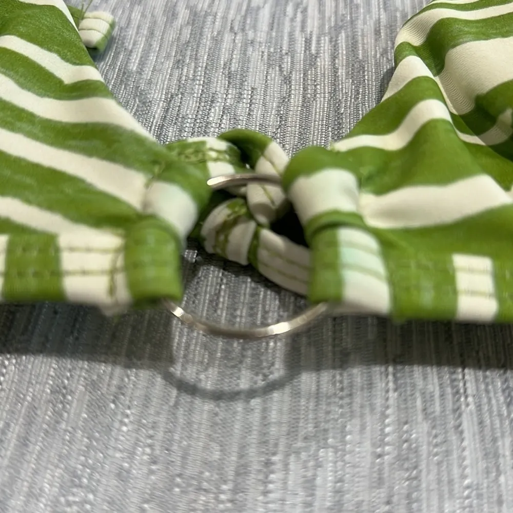 Shein Green and White Striped Bikini Top - Size Medium Swimwear - Image 2