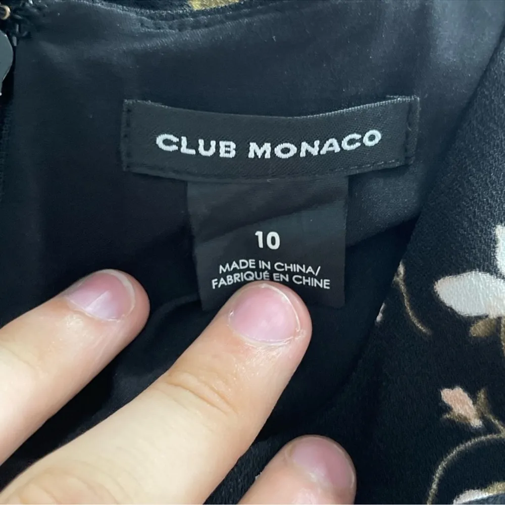 Club Monaco Clayre Black Floral Ruffle Trim Long Sleeve Sheath Dress Sz 10 - Image 2