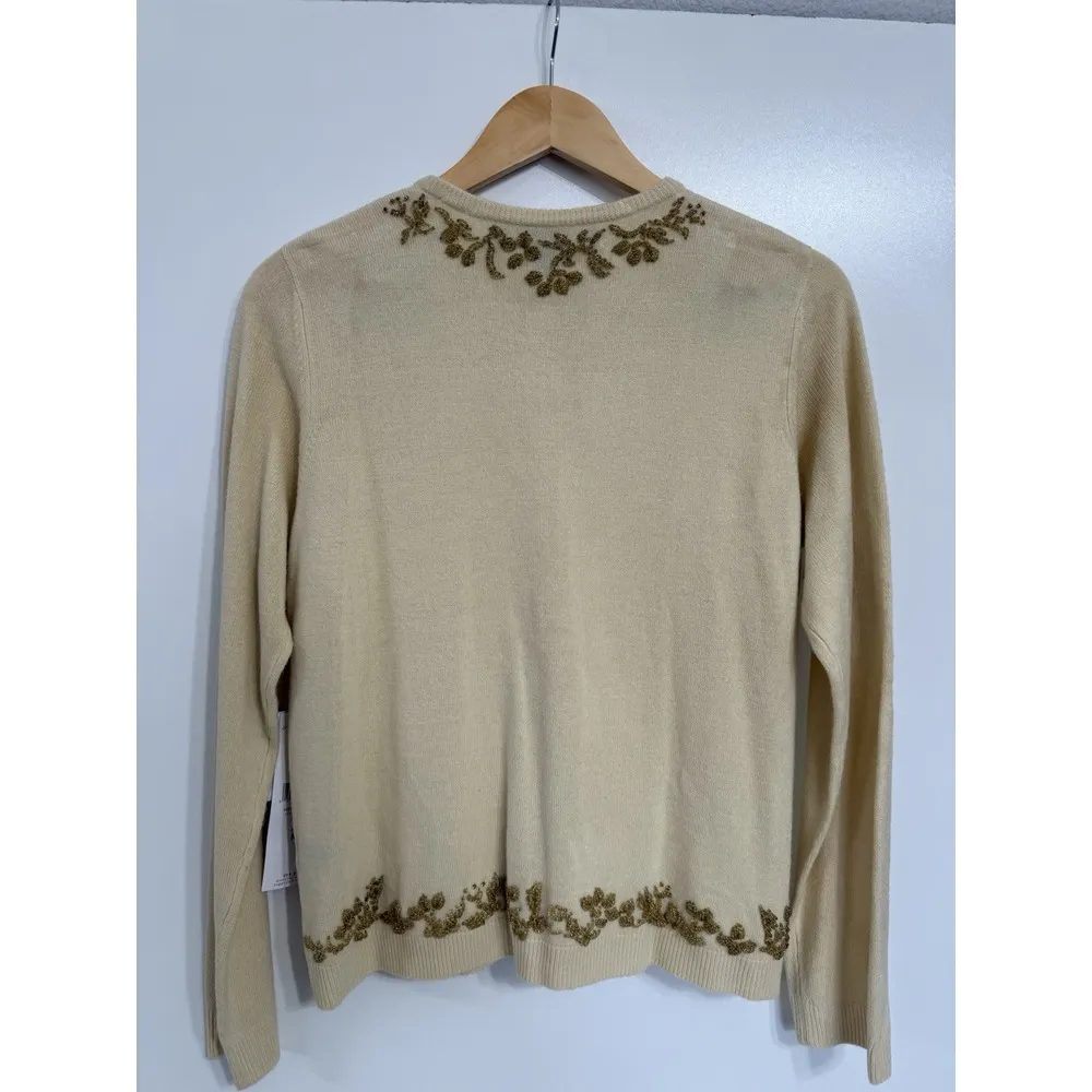 Josephine Chaus Sweater Cardigan Beaded NWT Medium Classic Luxury Cream Ivory - Image 2