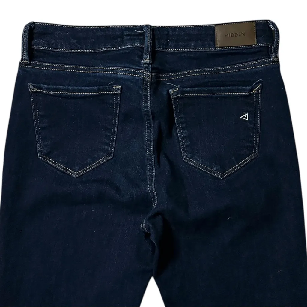 Hidden Mid-Rise Raw Hem Skinny Jeans Dark Wash Denim Size 28 - Image 4