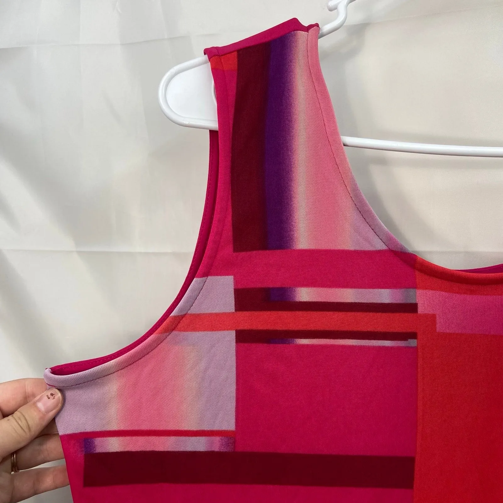 vintage Susan Graver women's pink colorblock layered lined stretch blouse tank L - Image 2