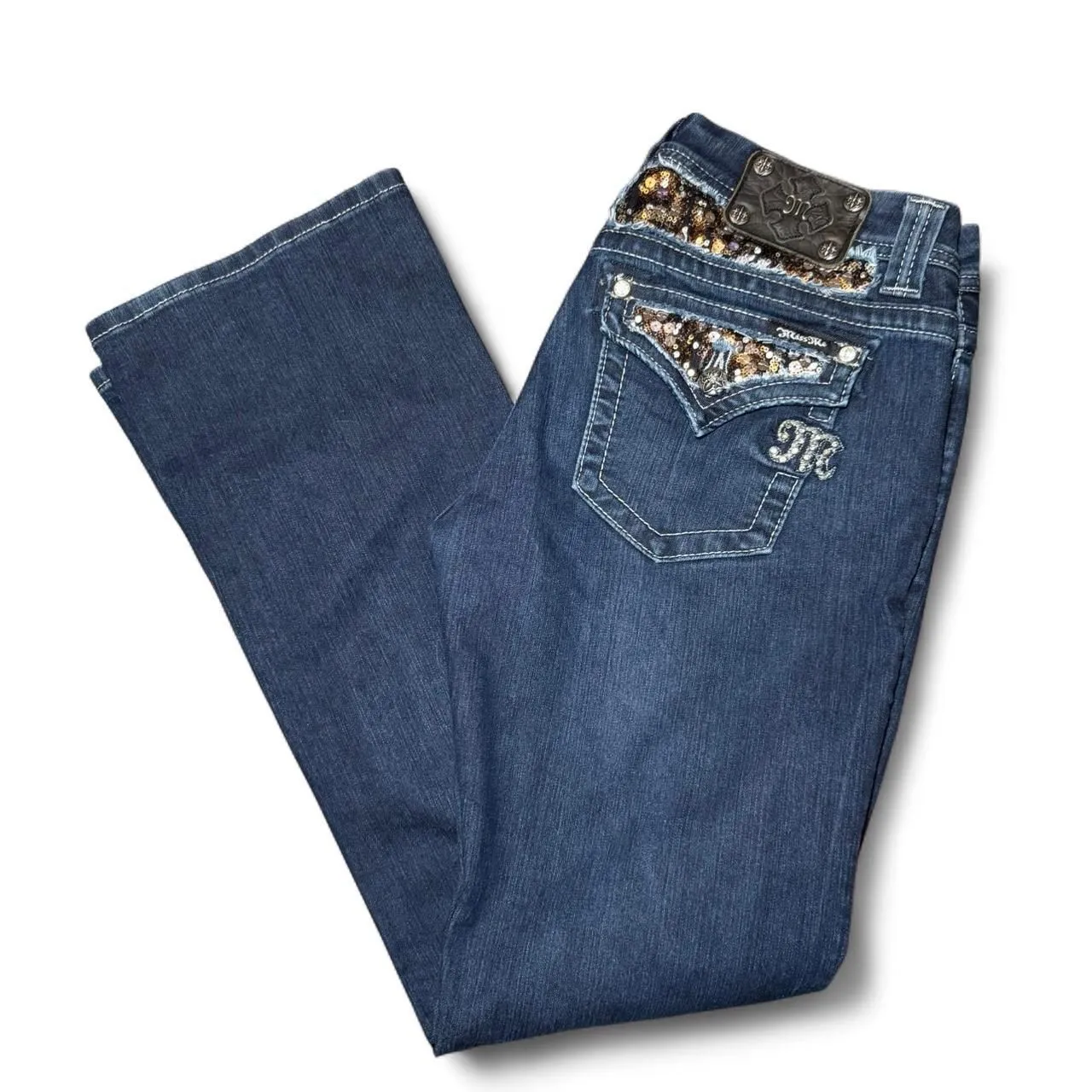 Miss Me Jeans Women’s 30 Easy Boot Cut Bling Flap Pockets JE5731E2L Denim - Image 7