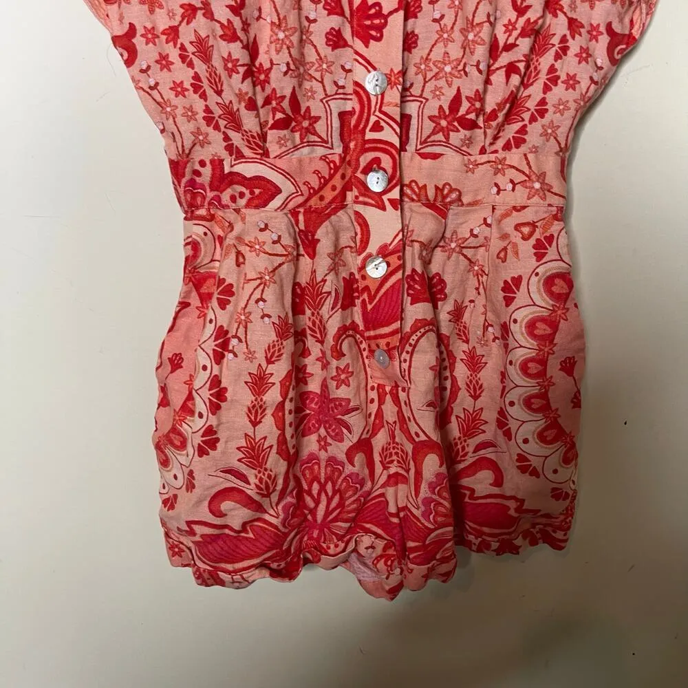Farm Rio Jaipur Red Mini Linen Romper sz XS - Image 6