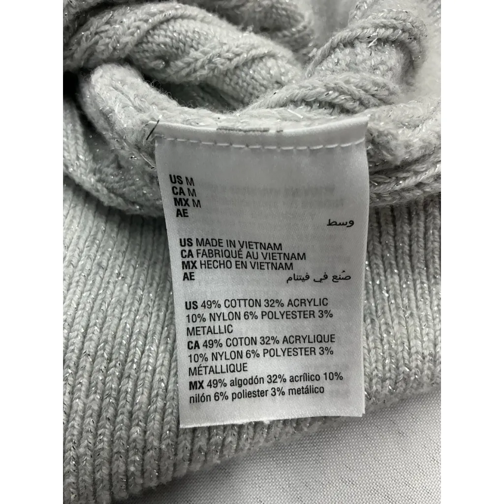 Womans Charter Club Long Sleeve Pullover Sweater Medium Silver Sparkly Mock Neck - Image 4