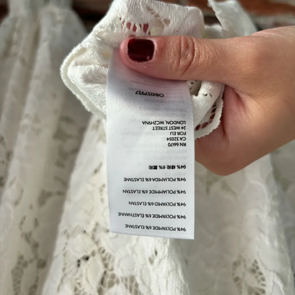 Free People White Lace Olivia Long Sleeve Blouse Shirt Top, M - Image 9