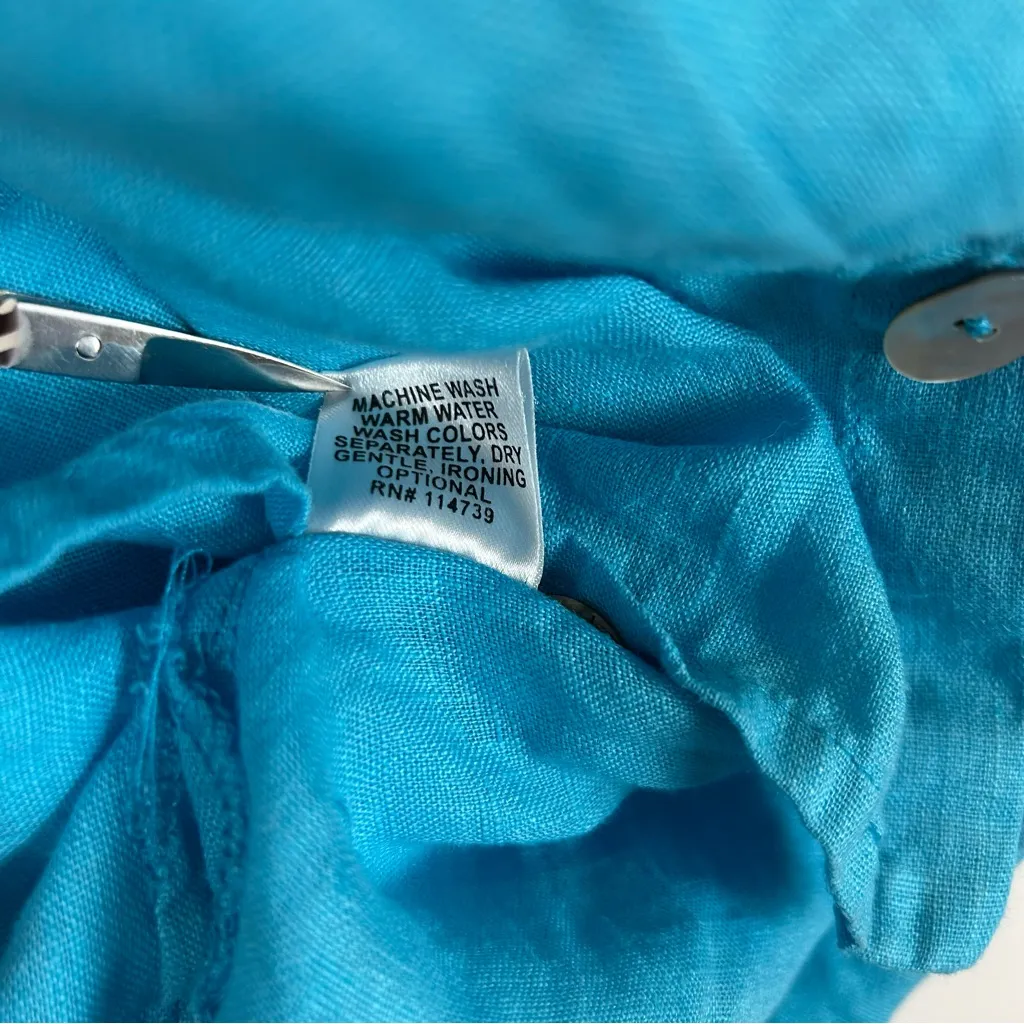 Flax Women's Blue Linen Collared Button‎ Front Sleeveless Tank Top Large - Image 5