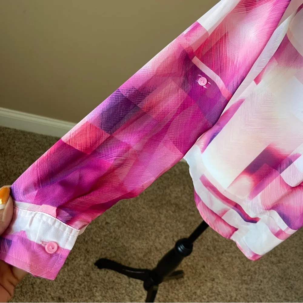 A.N.A | Pink Sheer Long Sleeve Geometric Pattern Blouse Sz S - Image 5