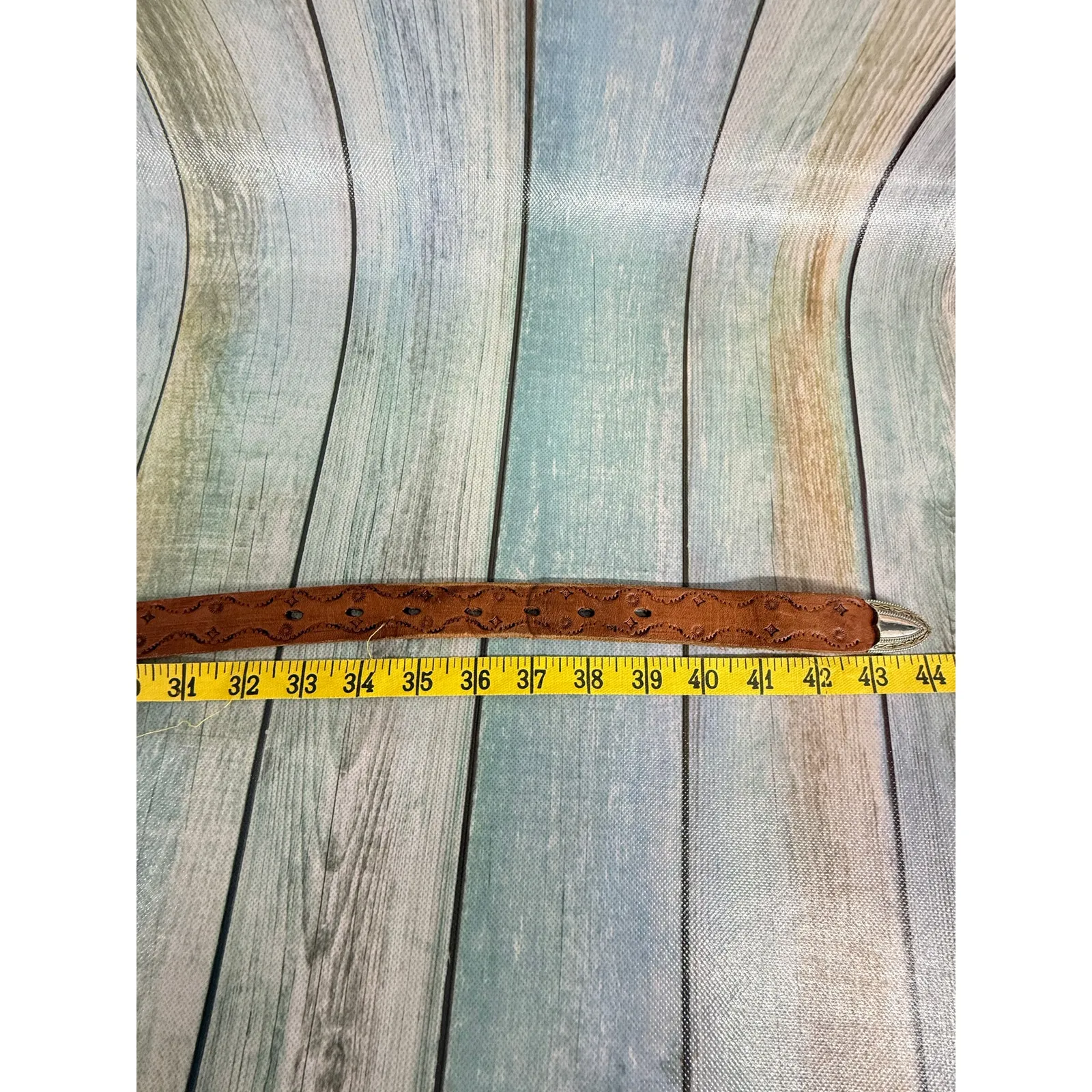 Vintage Western Belt Leather Silver Concho Michelle Custom Name Silver Buckle Brown - Image 7